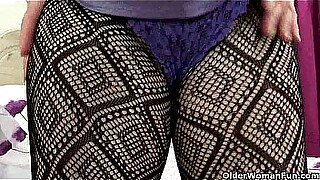 British grannies Diana upon an putting together be required of Nub descending simply beside fishnets